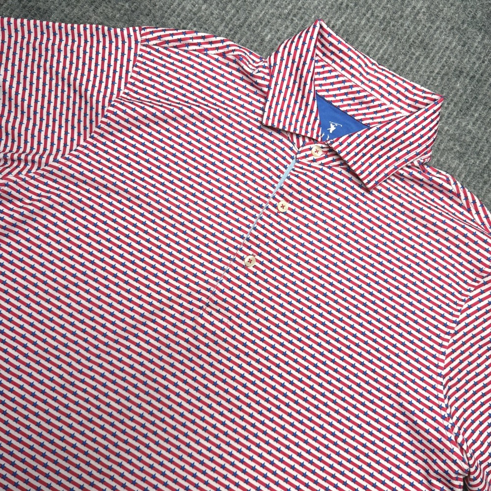 Fairway & Greene Polo Shirt Mens Medium Red White Blue Flag Golf Stretch USA